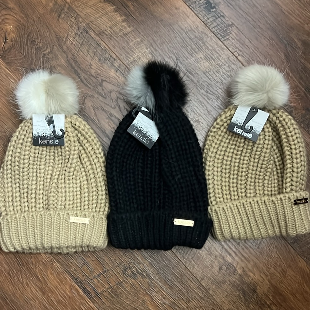 Set of 3 Kensie Knit Pom Beanies